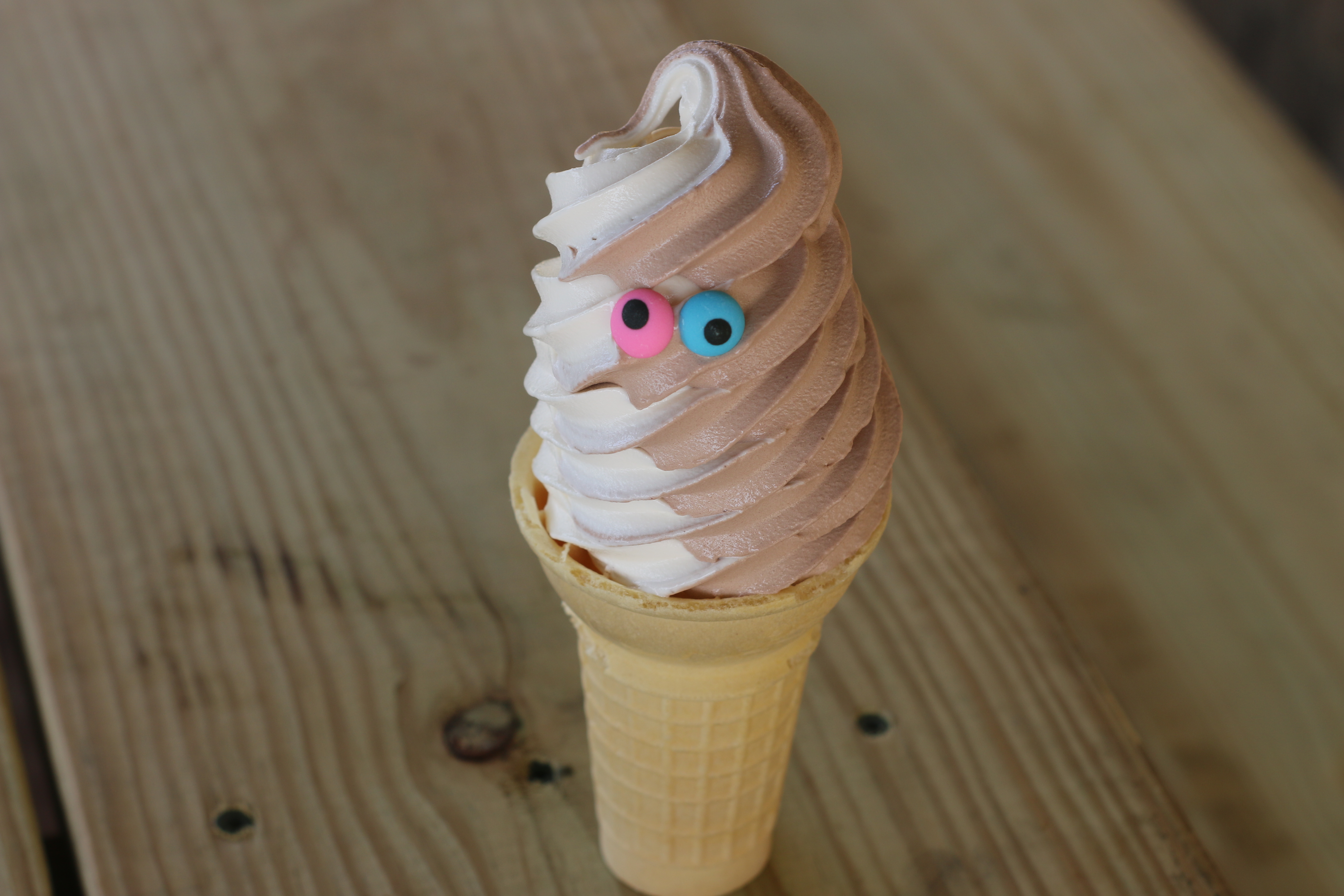 Chocolate vanilla twist soft serve cone