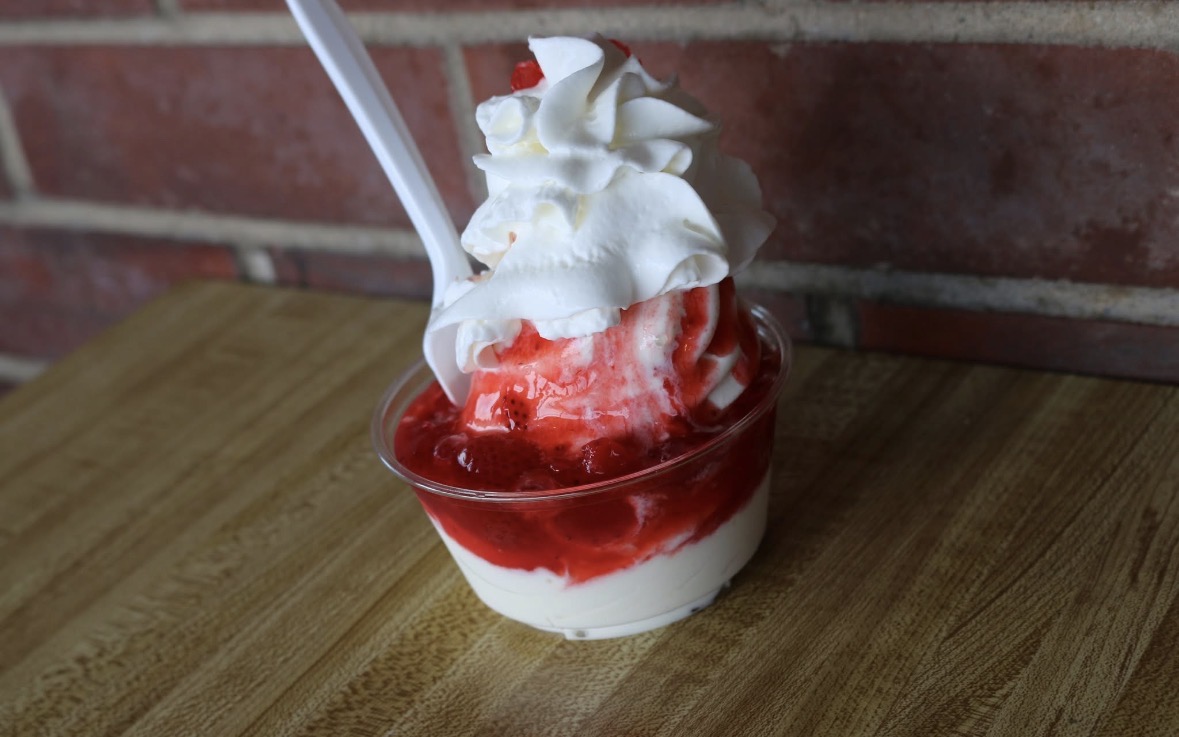 Strawberry sundae with whipped cream