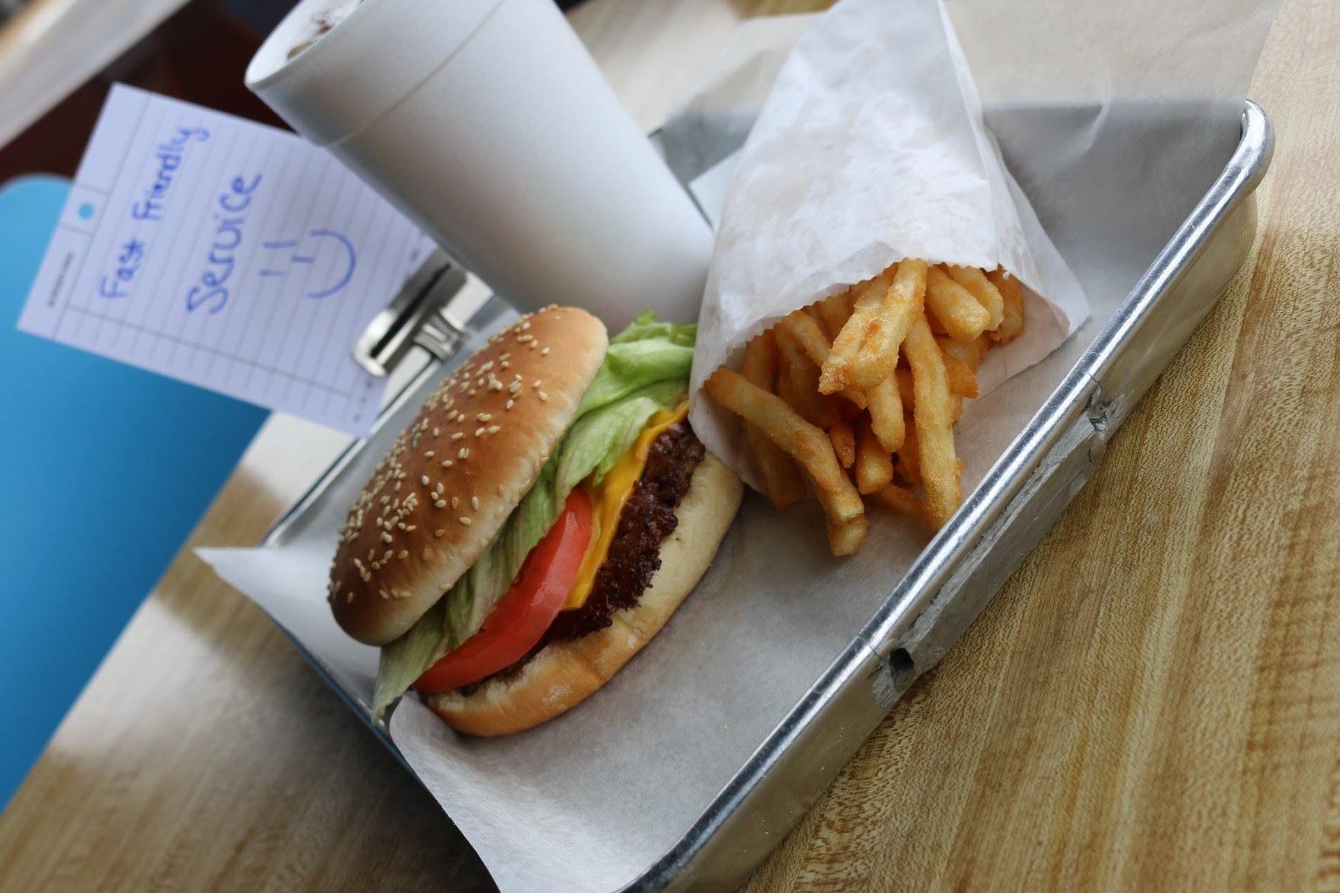 Burger fries and soft drink